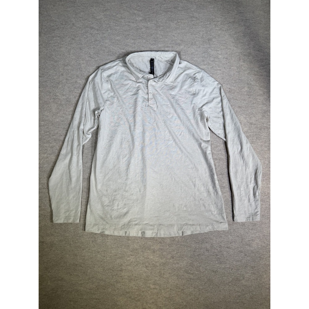 Lululemon Evolution Polo Shirt Mens XL Gray Striped Sweat Wicking Quick Drying